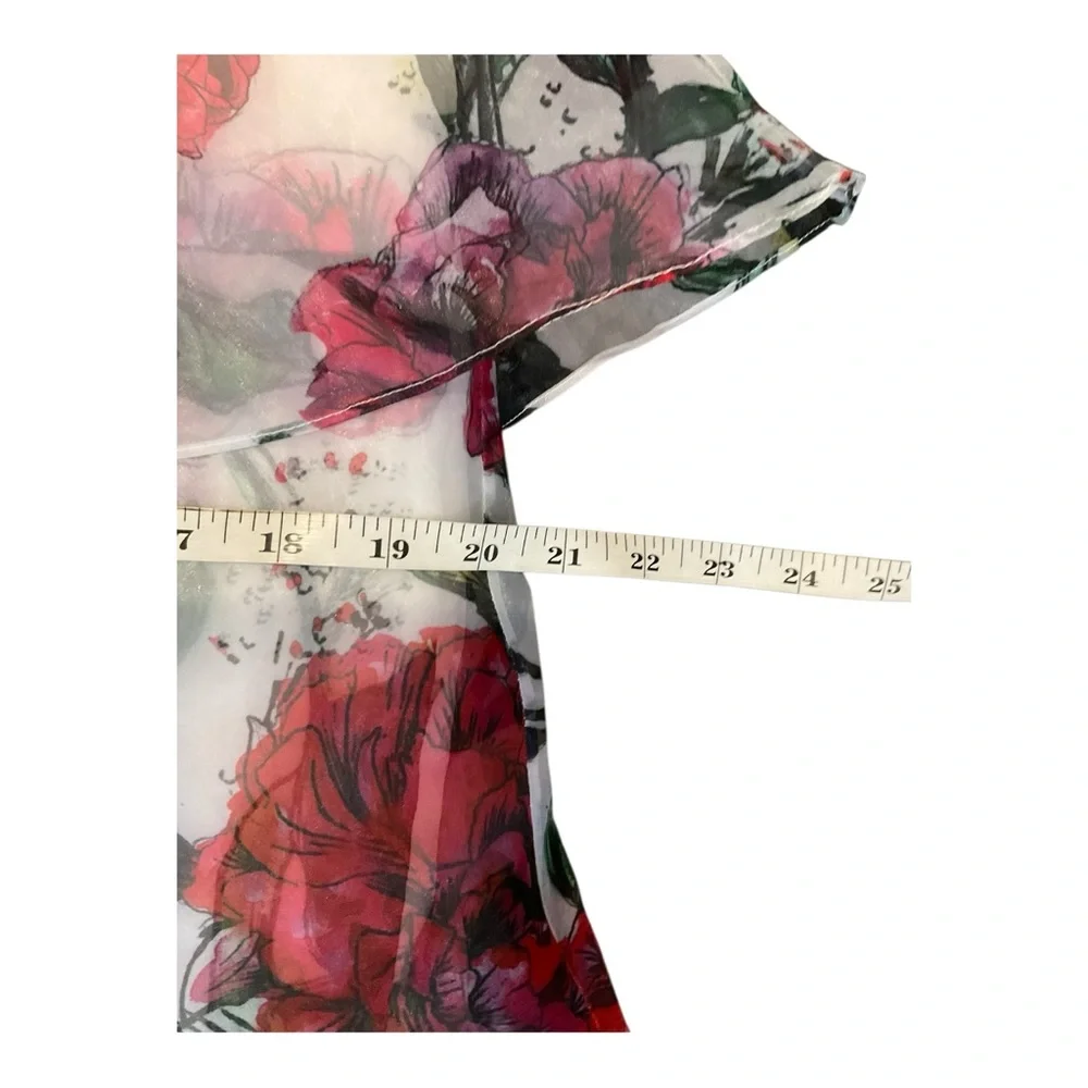 Marchesa Notte WomenFloral Tiered WhitePink Ruffle Fit & Flare Midi Dress Size 6 - Picture 13 of 16